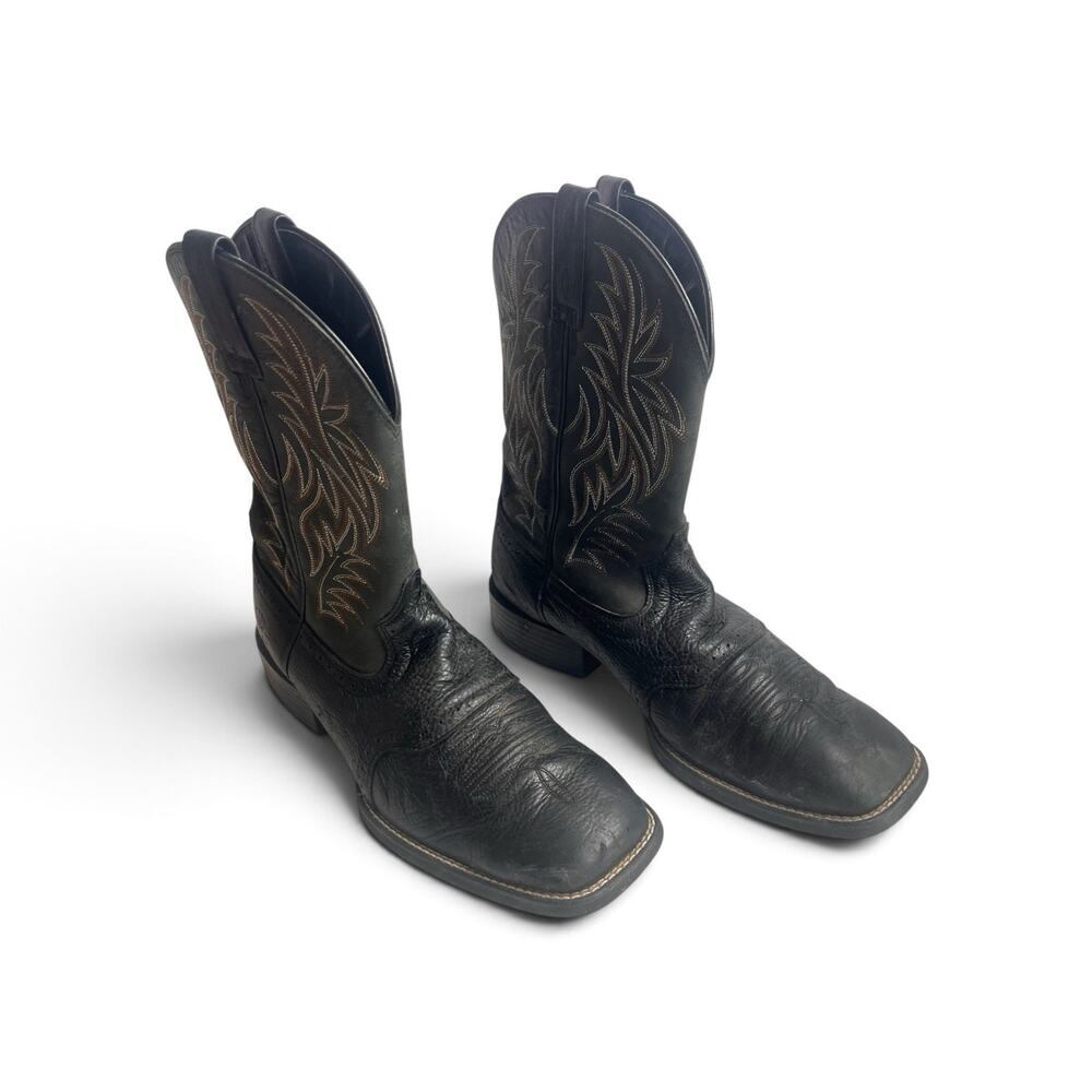 Ariat Sport Black 10016292 Wide Square Toe Leather Western Men’s Boots Size 12EE